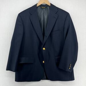 J PRESS Blazer Mens 44 SHORT Prestige Gold Button Sport Coat Wool Blue USA VTG